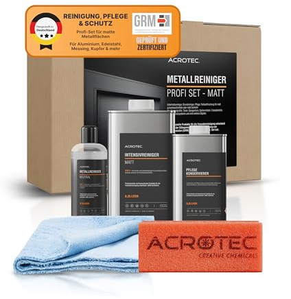 AcroTec® Metallreiniger Profi Set – MATT [5-teilig] – Reinigung, Pflege & Farbauffrischung für alle matten Metalloberflächen – Fensterprofile, Garagentore, Gartenmöbel & mehr – Made in DE