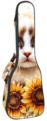 Konzert-Ukulelenkoffer, 58,4 cm, Aquarell-Stierschädel mit Pfingstrose und bunten Schmetterlingen, gepolsterte Tasche mit Stauraum und Schultergurten, Multicolor 08, 25.9x9x3.1in/66x23x8cm