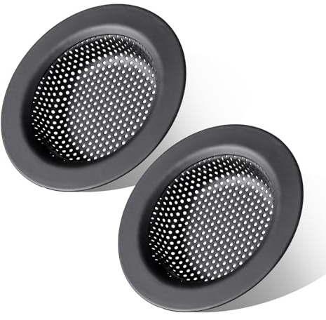 Sink Drain Strainer, 2 Pcs Stainless Steel Mesh Black Sink Strainer Basket Rustproof Food Catcher Sinks Drain Cover with Large Wide Rim 4.4 Diameter for Most Kitchen Sinks