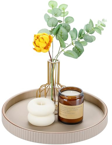 GORESE Vassoio da Portata, Rotondo Vassoio Decorativo in Pelle Svuotatasche Centrotavola Tavolo da Letto Vassoio Portaoggetti per Cucina, Tavolo, Soggiorno, Camera da Letto, Bagno(Beige)