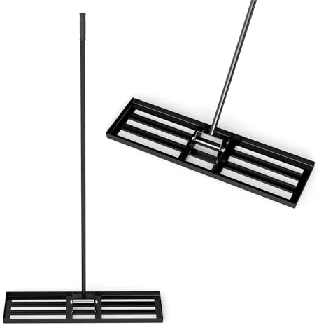GYMAX Rastrello Livellatore per Terra, Spatola per Prato, Leggero e Portatile, Facile Montare, Impugnatura Antiscivolo, per Giardini, Cortili, Fattorie Prati, Verde (M) (Nero-M)