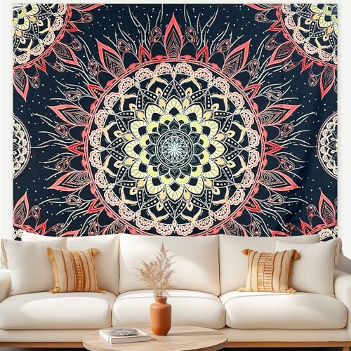 Hoypeyfiy 200×150cm Mandala Wandteppich, Indische Bohème Hippie Wandtuch, Mandala Blumen Tapisserie, Wandteppich Zimmer Schlafsaal Schlafzimmer Ästhetik