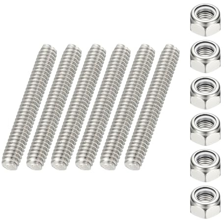 PATIKIL 6 Stück 40mm Lange Gewindestange 1/4-20 UNC mit 6 Stück Sechskantmuttern, Edelstahl Gewindestab Lang Metallstange mit Gewinde für Montage Befestigung Möbel Treppe Geräte Zäune