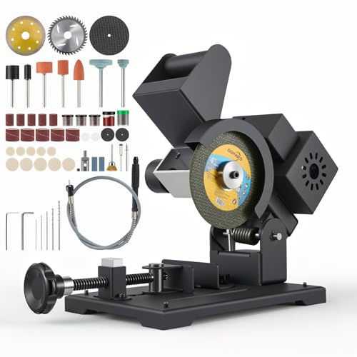 Mitre Saw with Flexible Shaft Kit,Sliding Mitre Saw with 160mm Large Stroke & 35mm Cutting Height,Mini Cutter Tool Table Saw with for 3 Replacement Saw Blades & 45-90° Cutting Angles