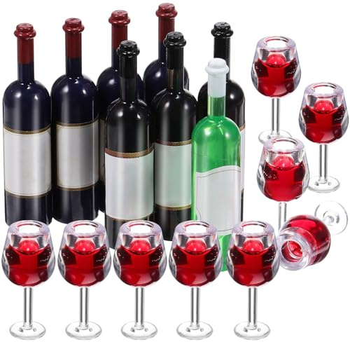 Gatuida Miniatur Weinflasche Und Gläser: 18-Teiliges Set Mini Weingläser mit Flaschen Puppenhaus Champagner für Pretend Play Deko Set Puppenhaus Küche Spiel Party Spielzeug DIY Dekoration Zubehör