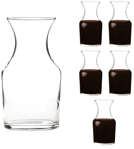Cocktail Carafe 250ml / 8.5oz – Mini Glass Carafes for Cocktails, Water, Juice & Wine Top Ups – Durable Clear Glass, Dishwasher Safe (6)