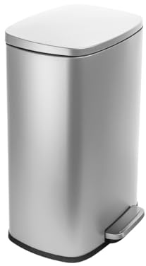 Spacetronik Mülleimer Küche 50 L Treteimer Groß mit Deckel | Soft-Close Mechanismus, rostfreier Edelstahl, verstecktes Müllbeutel-System, geruchsdicht, Tretpedal