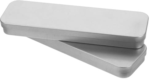 TOGEVAL 2pcs Tinplate Pencil Case for Pens and Pencils with Protection and Portable Design, Rectangular Silver Stationery Organizer Box with Smooth Finish, for Students on The Go Or