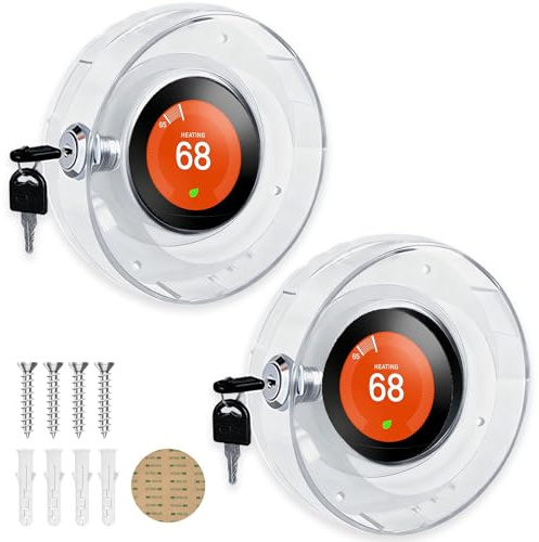 2PC Round Thermostat Lock Case with Key, Upgraded,Thermostat Cover Universal, Thermostat Lock Case Clear, Electrical Safety Products, Fits Round Nest Thermostat(3.5x3.5x1.9 in) or Smaller