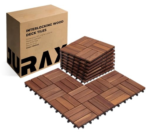 Premium Patio Deck Tiles, 10 PCs 12”x12” Snap Together Patio Flooring for Outdoor, Balcony, Porch, Poolside, Waterproof All Weather (Walnut)