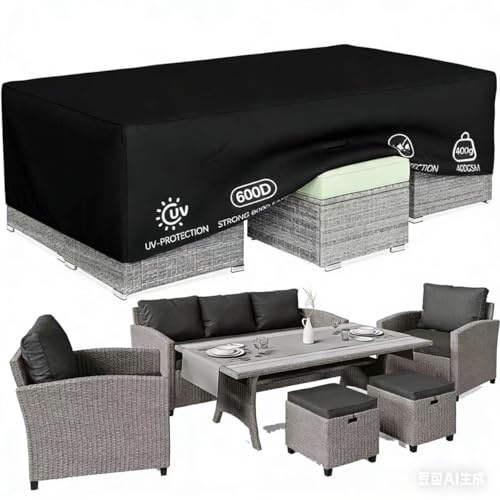 PVPQPR Abdeckung Gartenmöbel Winterfest Wasserdicht 200x170x85cm/LxBxH Abdeckplane Gartenmöbel Schwerlast 600d Oxford AbdeckplaneGartenmöbel Groß Gartentisch Abdeckung Schutzhülle Tisch Terrasse