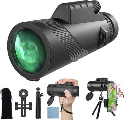 Auricase Monokular 12x50, Monokulares Teleskop, Monokular für Erwachsene mit BAK4-Prisma und FMC-Objektiv, mit Smartphone-Adapter, für Vogelbeobachtung, Jagen, Wandern