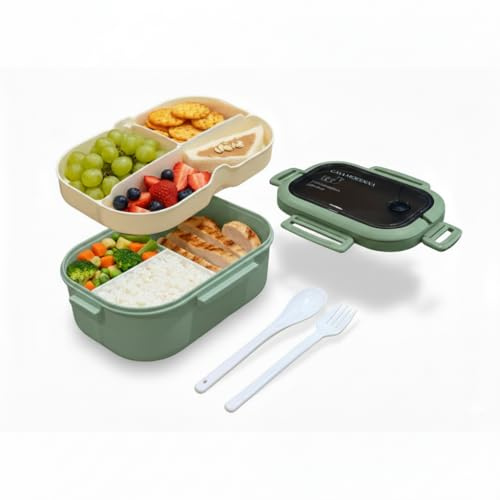 Casa Moderna Lunch Box for Adults 1200ml BPA Free Double Layer Bento Box 6-Compartment Leak-Proof Food Container - Microwave Safe, Includes Reusable Cutlery Set for Office, Work & School