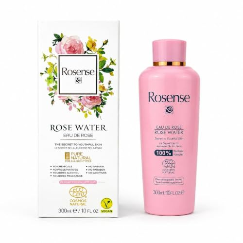 Rosense Premium Rose Water Facial Toner 300ml – Pure Steam-Distilled Rosa Damascena Hydrating Mist, Refreshes, Soothes & Balances Skin, Vegan & Cruelty Free, Alcohol-Free, Dermatologically Tested