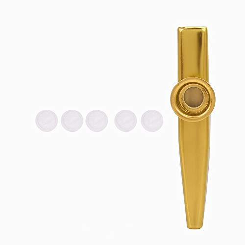 Dilwe Kazoo, Tragbarer Metall Kazoo mit 5 Flöten Membran Ukulele Gitarren Partner Einfach zu erlernen Musikinstrument( gold)