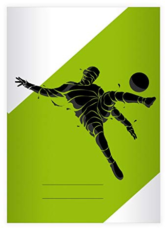 Kartenkaufrausch 1 stylisches Fußball DIN A4 Schulheft, Schreibhefte mit Soccer Fußballspieler, grün Lineatur 20 (blanko Heft 16 Blatt/32 Seiten) Notizheft, Kladde für Schule, Universität, Büro