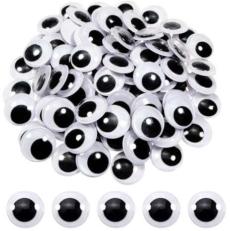 TOAOB 100 Piezas 20 mm Adhesivos Ojos Móviles Blanco Negro Ojos de Plástico Redondo Autoadhesivo Ojos para Manualidades de Scrapbooking Accesorios Decoración Navideña Juguete y Actividades Escolares