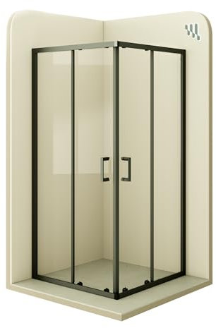 i-flair Duschkabine Danielle mit Schiebetüren 90x90 cm Höhe: 190 cm Eckdusche mit Rollensystem aus durchsichtigem 6mm NANO ESG Glas und schwarze Aluminium Profile DK79