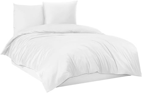 Juego de ropa de cama con funda nórdica 100% algodón, color blanco, 155 x 220 cm