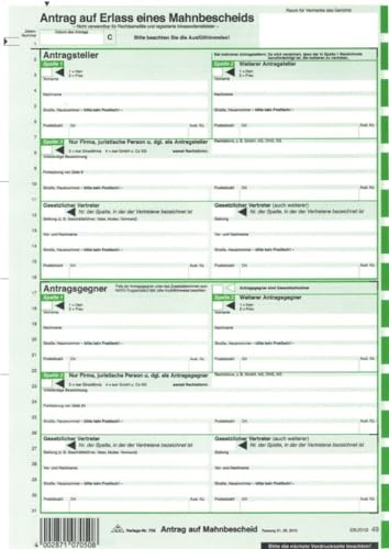RNK Verlag Antrag Mahnbescheid, alle Bundesländer, 2 Einzelblatt, DIN A4 lose im Wechsel; Packungsinhalt: 10 Stück