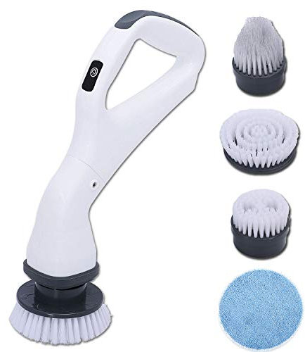Brosse de nettoyage électrique sans fil et portative avec 4 têtes de brosse de nettoyage remplaçables (Blanc)