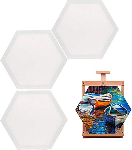 3 Pezzi Set di Pannelli in Tela Bianca 30 cm/11.8 Pollici per Artisti, Pannelli di Pittura per Amanti dell'Arte, Regali per Bambini ed Esercizi (Esagonale)