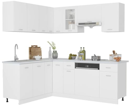 vidaXL Küchenmöbel-Set, 11-teilig, Schränke, Küchenausrüstung, Aufbewahrungsmöbel, Haus, Spanplatten, Weiß