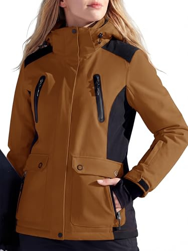 FREE SOLDIER wasserdichte Damen Schneejacke Warm Fleece Gefüttert Winter Regenjacke mit Kapuze Voll verschweißte Nähte
