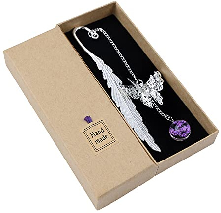 Xiangmall Segnalibro in Piuma di Metallo Segnalibri Creativi Piuma Segnalibri Vintage Classici con Farfalla 3D e Ciondolo Fiore Vetro Regalo per Lettori Amici Donne Ragazze Compagni di Classe