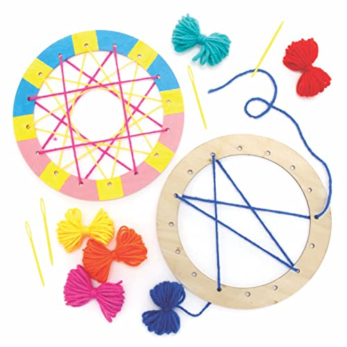 Baker Ross FE535 Wooden Weaving Circle Decoration Kit - Pack of 5, Introductory Sewing for Beginners and For Kids Arts and Crafts Projects
