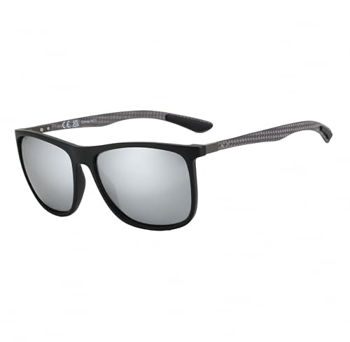 ZENOTTIC Fyrkantiga polariserade solglasögon för män, ultralätta kolfibersolglasögon för körning, fiske, golf, sport, UV400-skydd, C04 svart ram silver speglad lins, Large
