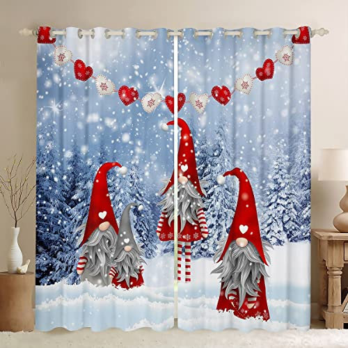Loussiesd Tende oscuranti con gnomo natalizio (30%-50%) per camera da letto, Natale, paesaggi innevati, finestre, quattro nani, W52 x L63