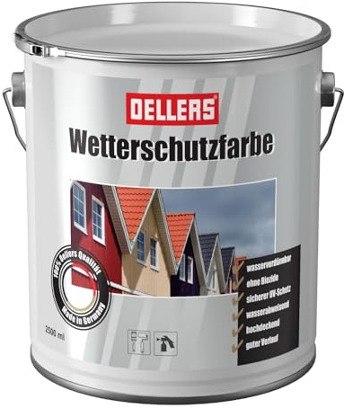 OELLERS At Work Wetterschutzfarbe, wasserbasierter Holzlack, für Metall, für innen und außen, 2,5L, RAL 9011 graphitschwarz, 3in1 Grundierung + Deckanstrich + UV-Schutz