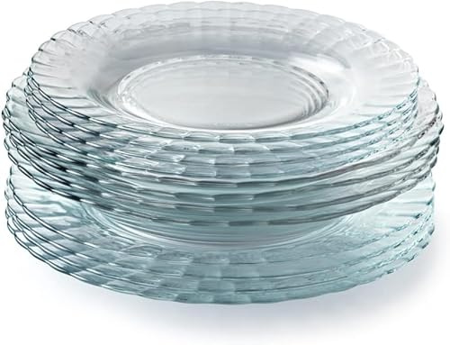 Duralex® Collection Le Picardie®, Piatto ondulato in vetro,Cena 23 cl, zuppa 23 cl e dessert 20.5 cm,Set, Resistente ai graffi, lavabile in lavastoviglie, Made in France (trasparente, set da 12)