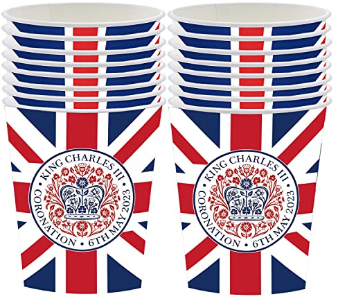 16PCS King Charles Coronation Party Supplies, Union Jack Cups Set, Kings Coronation Party Supplies Tableware Kit for King Charles iii Coronation Party Decoration