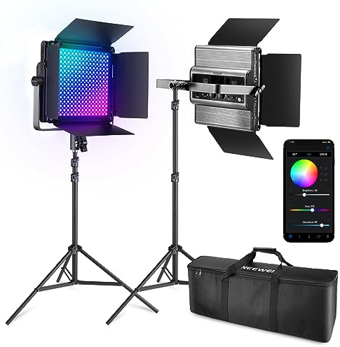 NEEWER RGB1200 Panneau d'Éclairage Vidéo LED RGB 360°, 2 Lampes Studio 60W, Kit Lumière Photo/Vidéo avec APP Contrôle/2,4G/Trépied Sac Transport, 22000Lux@0,5m/Réglage Précis 1% pour Zoom/Photographie