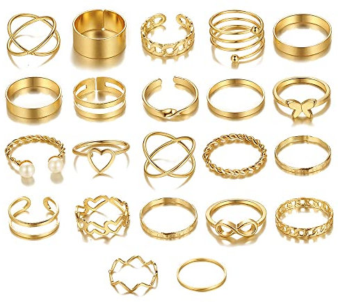 BSLVWG Vintage Gold Knuckle Rings: Bohemian Stackable Knot Rings für Frauen und Teenagerinnen, Pearl und Adjustable