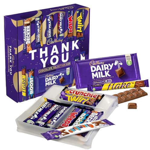 Cadbury Thank You Double Layered Chocolate Selection Box. Includes 11 Full-Sized Bars; Dairy Milk, Flake, Cruchie, Twirl, Double Decker and more!