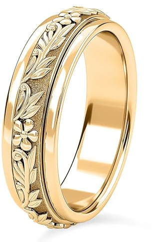 TJC Anxiety Fidget Spinner Ring 925 Sterling Silver, Leaf, Size S