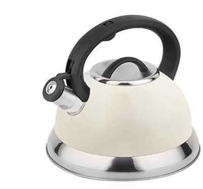 Luckyberg Moderne Wasserkessel Induktion Pfeifkessel aus Edelstahl, Teekessel für alle Kochplatten, Flötenkessel mit bequemer Griff, Wasserkocher für Tee Kaffee, ca 3L, (weiß)
