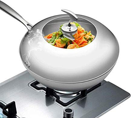 OQHAIR Sartenes y ollas de Cocina Wok de Acero Inoxidable Premium Antiadherente Resistente a los arañazos, Wok de Acero al Carbono de Master Class Professional Wok Grande Antiadherente de