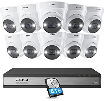 ZOSI 16CH 4K PoE Security Camera System,10pcs 5MP Outdoor PoE IP Cameras | 4K PoE NVR Recorder with 4TB HDD for 24/7 Recording, CCTV Camera System Detect Human/Vehicle, Color Night Vision, 2-Way Audio