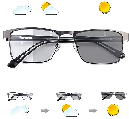 MIRYEA Gafas de Sol Fotocromáticas para Miopía Gafas de Sol de Transición para Hombres Mujeres Gafas Retro Miopía Ligeras de Miopía Gafas Negras de Montura Completa Antideslumbrante Protección UV400