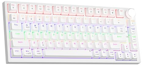Newmen GM326 Mechanical Keyboard,75% Percent Gaming Keyboard,Wired Keyboard | Mechanical Keyboard,75% Percent Gaming Keyboard,Wired,Backlit,Hot Swappable,Compact,Mini,White,PC Keyboards,Knob,Red Switch