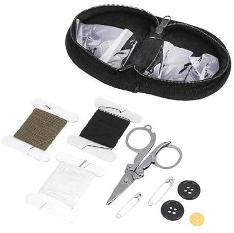 Kit de couture avec sac, trousse de voyage, vacances, camping, petit noir ou camou mini + autocollant porte-bonheur gratuit (noir)