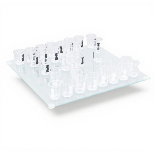 Luqeeg Trinkschachspiel mit Schnapsglasstücken – Macht Schach Spaß, Anwendbar für Spieleabende, Partys und Reisen, Langlebiges Material