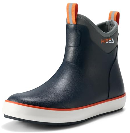 HISEA Men's Deck Boots, Waterproof Ankle Rain Boots, Saltwater Fishing Garden Boots with High Traction, Outdoor Short Rubber Shoes for Boating Sailing Farming Yard Work