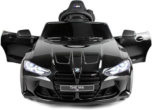 BMW M4, MPower- 90W, Eva Räder, Ledersitz, Kinderauto Kinderfahrzeug Kinder Elektroauto, 12V 10ah, Bluetooth, Fernbedienung 2.4G (Schwarz)