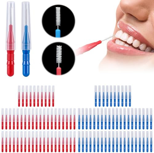 Interdentalbürste Zahnstocher: WEGREAT 100 Stück Interdentalbürsten, Zahnzwischenraumbürsten für Reinigung Zwischen den Zähnen Zahnreinigung Werkzeug Blau und Rot