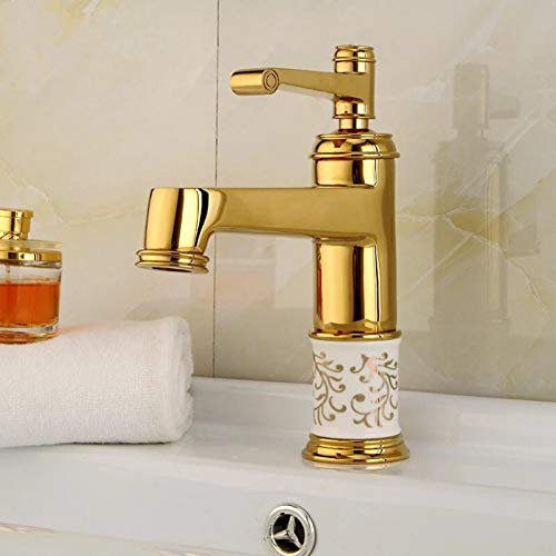 Waschbeckenarmaturen Badezimmer Waschbeckenarmatur Messing Waschbeckenarmatur Keramik Einhandarmatur Deckmontiertes Waschbecken Goldener Wasserhahn, SJHYLL